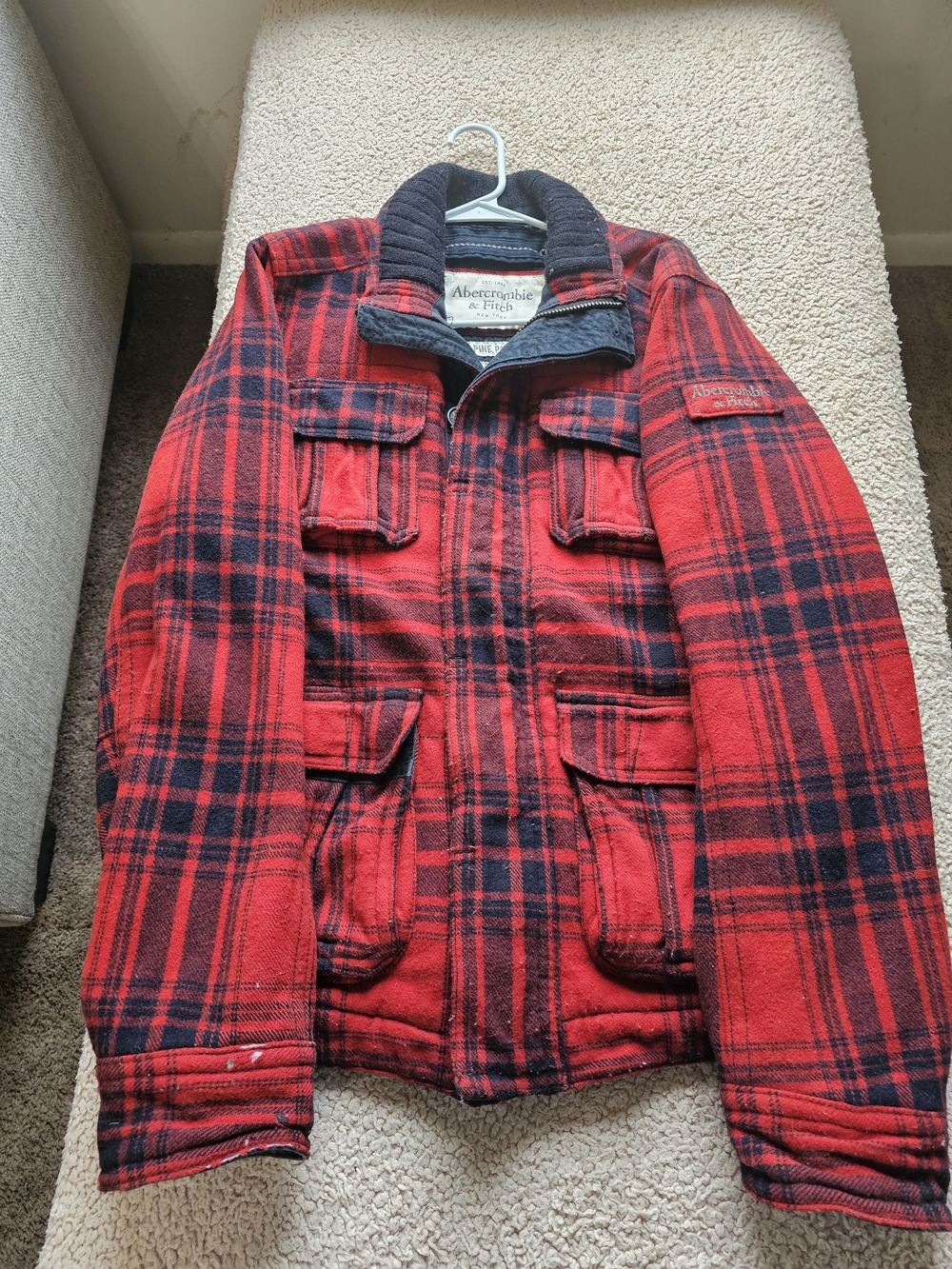 Vintage Abercrombie & Fitch Men’s Red Plaid Utility Jacket